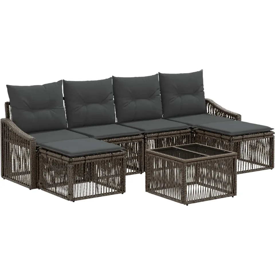 vidaXL Tuinbankenset 7 st 6-zits Grijs poly rattan, foto 3