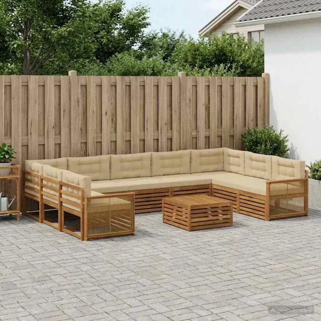 vidaXL Buiten bankenset 10 st 9-zits Natuurlijk en Beige