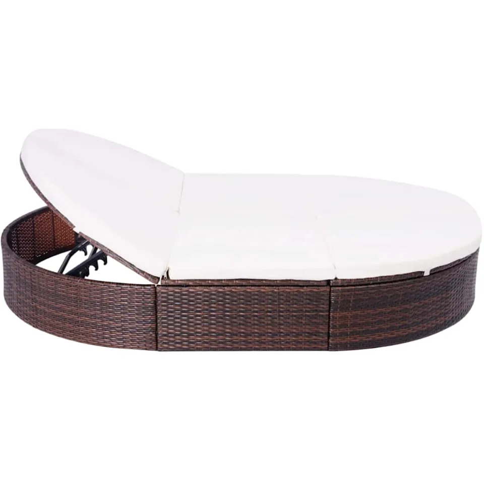 vidaXL Loungebed met kussen poly rattan bruin, foto 4