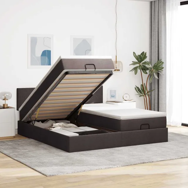 vidaXL Ottoman bed met matrassen en LED's 180x200cm stof donkerbruin bruin