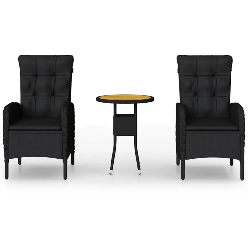 vidaXL 3-delige Tuinset poly rattan zwart, foto 3