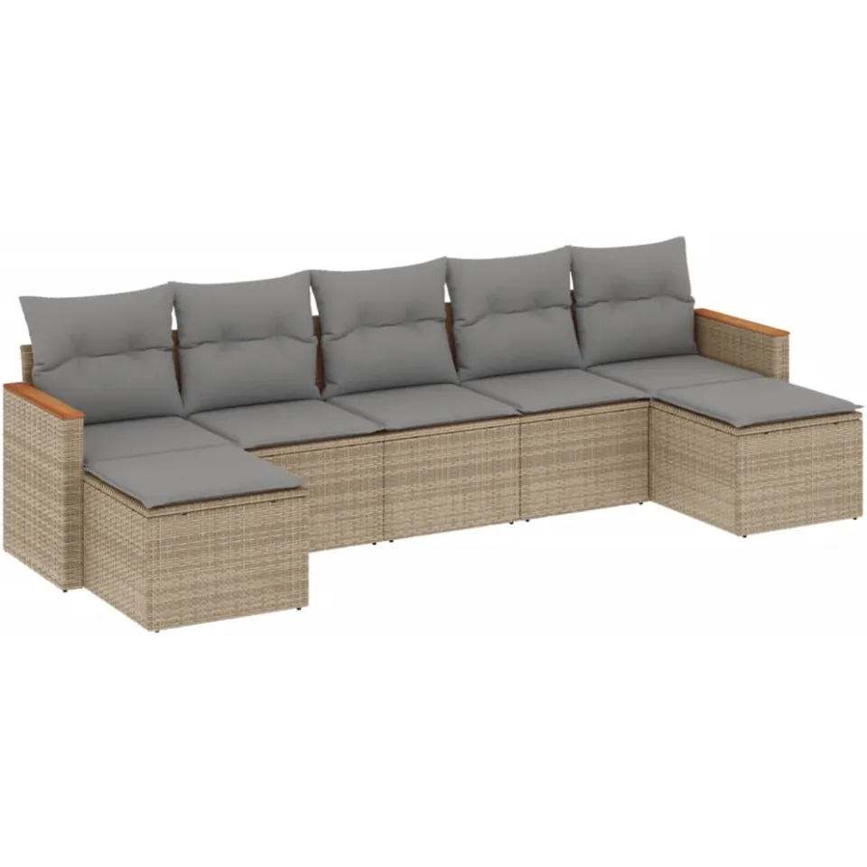 vidaXL 7-delige Loungeset met kussens poly rattan beige, foto 3