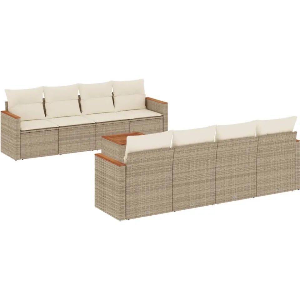 vidaXL 9-delige Loungeset met kussens poly rattan beige, foto 3