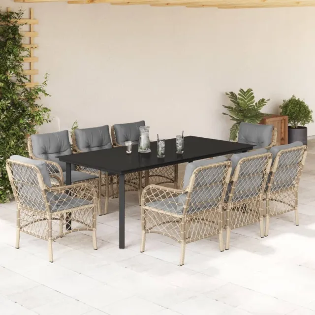 vidaXL 9-delige Tuinset met kussens poly rattan gemengd beige, foto 2