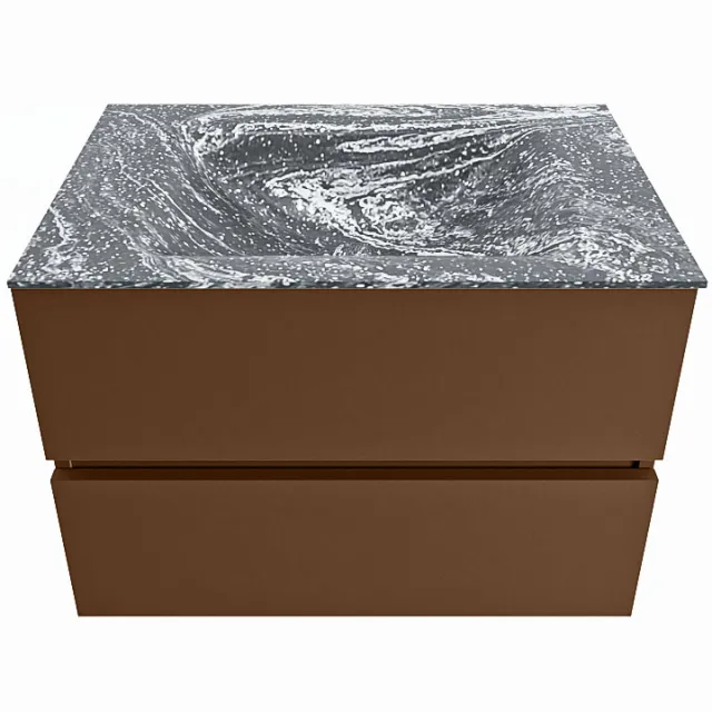 Mondiaz VICA-DLUX 70cm badmeubel onderkast Rust 2 lades. Inbouw wastafel CLOUD midden 1 kraangat, kleur Lava.