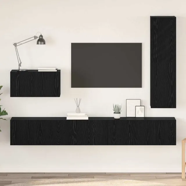 vidaXL Tv-meubelset 4 st 200 x 30 x 30 cm Zwart Eiken
