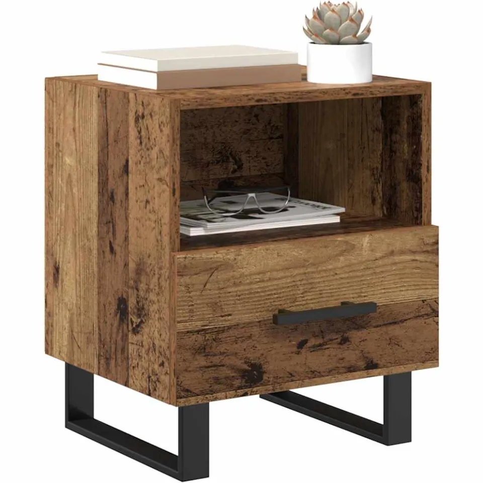 vidaXL Nachtkastje Oudhout 40 x 35 x 47,5 cm Bewerkt hout Bruin