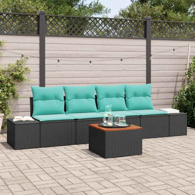vidaXL Tuinbankenset 5 st Zwart en Turquoise poly rattan, foto 2