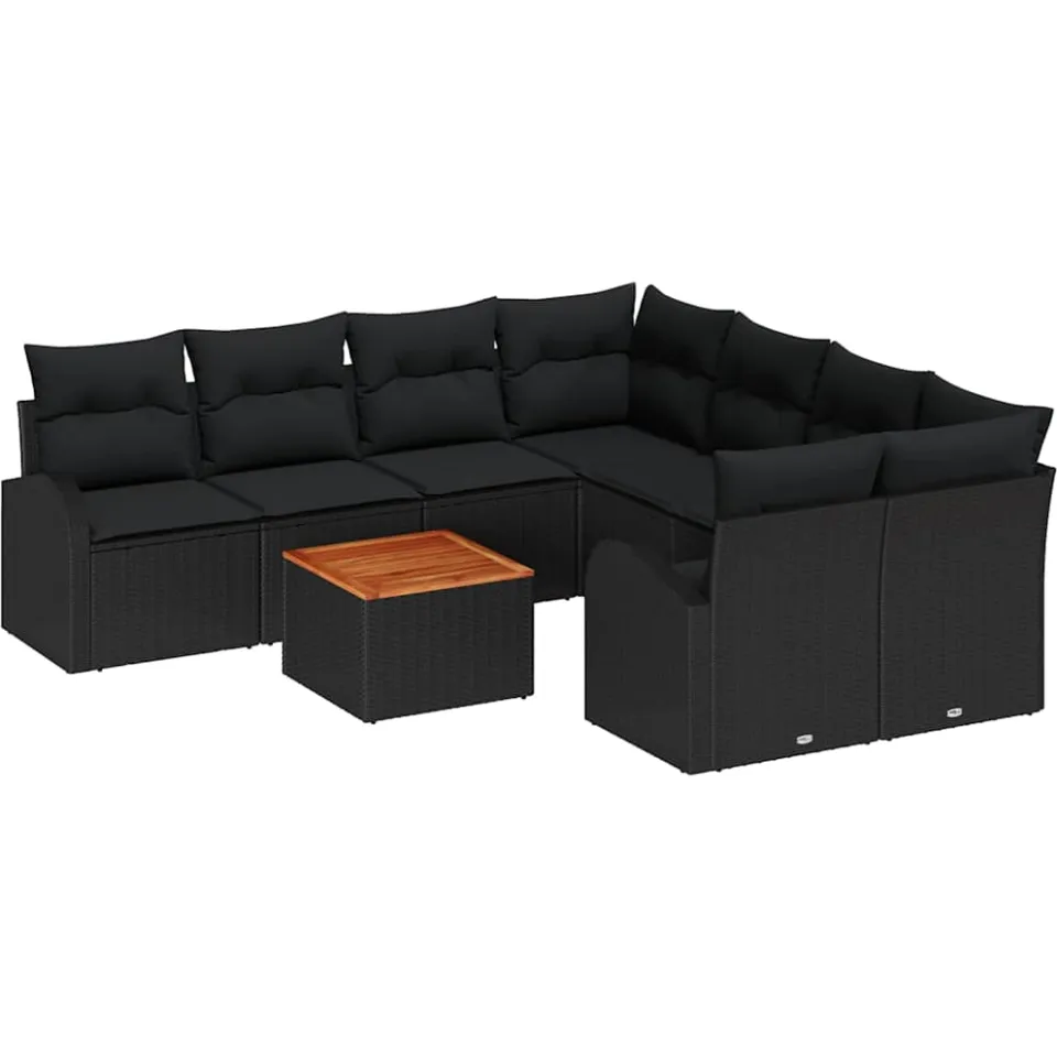 vidaXL Tuinbankenset 9 st Zwart poly rattan