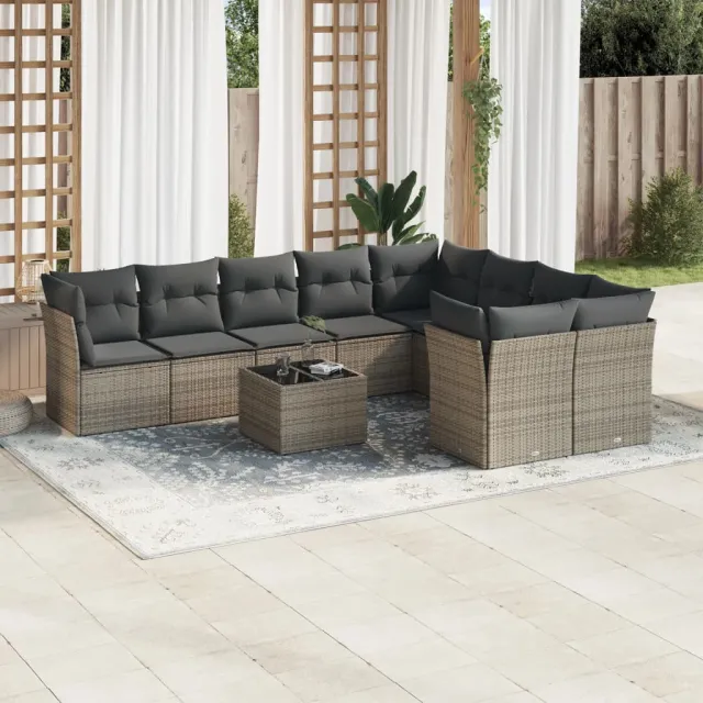 vidaXL 10-delige Loungeset met kussens poly rattan grijs, foto 2