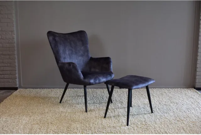 BY-OLAF Meubelplaats By Olaf Fauteuil Molly met Voetenbank Antraciet - By-Olaf - Luxe en Comfort