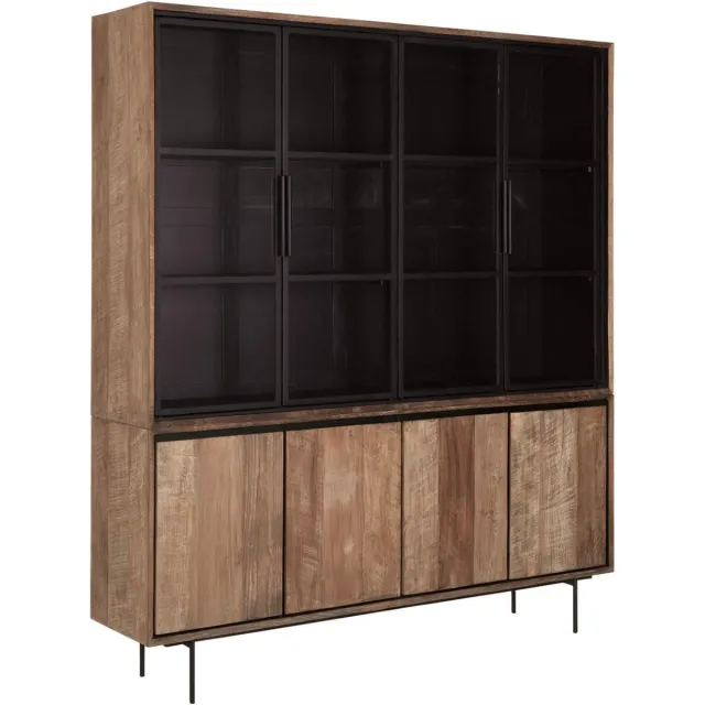 24Designs Metropole Vitrinekast Groot – B180 X D40 X H210 Cm - Teakhout Bruin