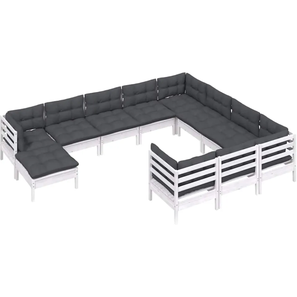 vidaXL 11-delige Loungeset met kussens grenenhout wit