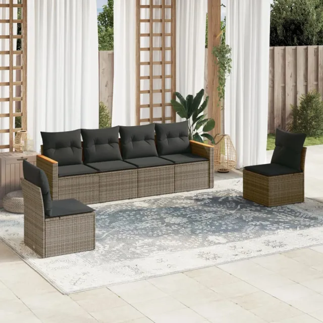 vidaXL 6-delige Loungeset met kussens poly rattan grijs, foto 2