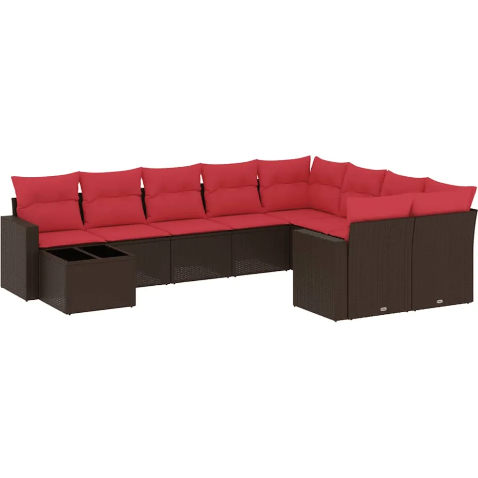 vidaXL 10-delige Loungeset met kussens poly rattan bruin
