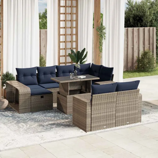 vidaXL 11-delige tuinbankset met kussens, grijs polyrotan, foto 2