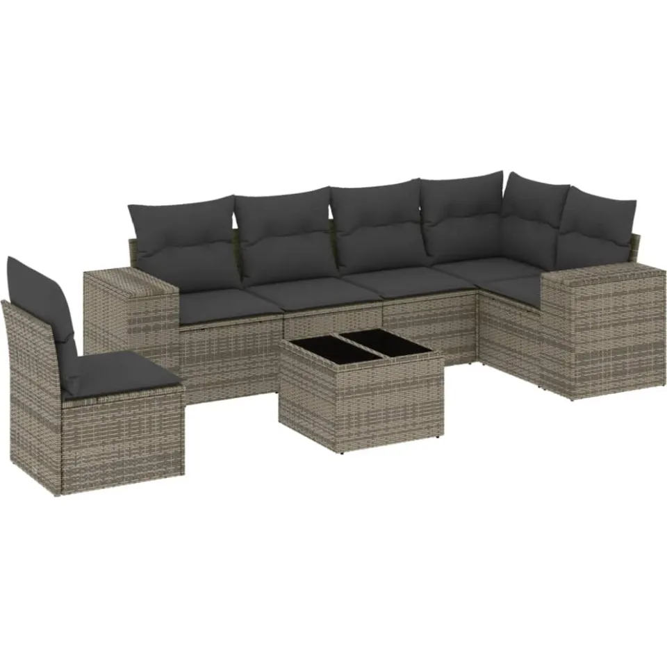 vidaXL 7-delige Loungeset met kussens poly rattan grijs, foto 3