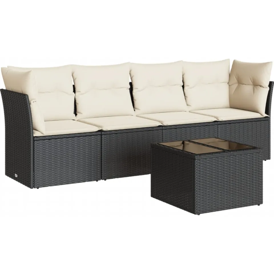 vidaXL 5-delige Loungeset met kussens poly rattan zwart