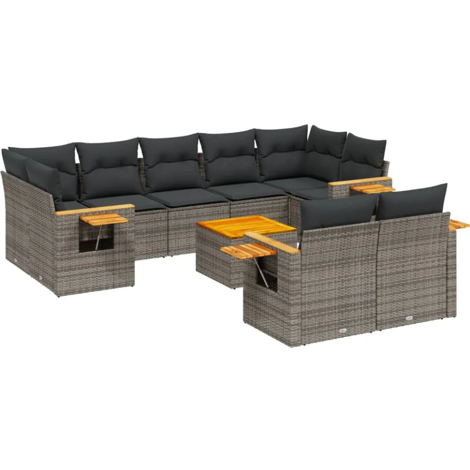 vidaXL 10-delige Loungeset met kussens poly rattan grijs, foto 3