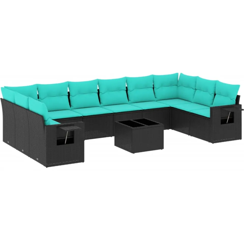 vidaXL 11-delige tuinbankset met kussens, zwart polyrotan, foto 3
