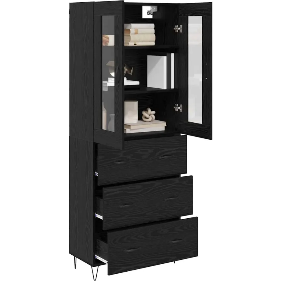 vidaXL Hoge kast Zwart Eiken 69,5 x 34 x 90 cm Bewerkt hout