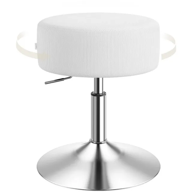 Suredeal Barkruk - Rond - Design kruk hoogte - Draaibaar - Gecapitonneerd - Koordzitting - 35,5x35,5x44 cm - Wit