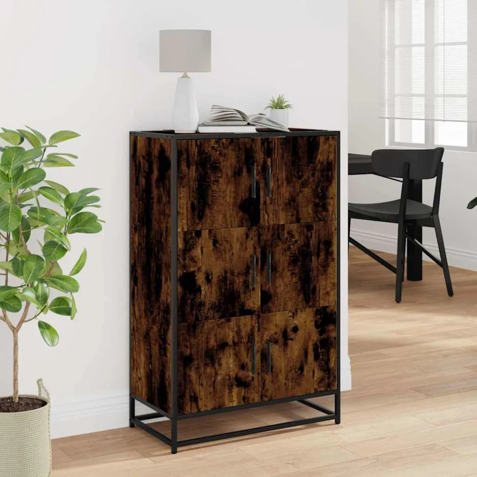 vidaXL Hoge kast 68x35x106,5 cm bewerkt hout en metaal gerookt eiken, foto 2