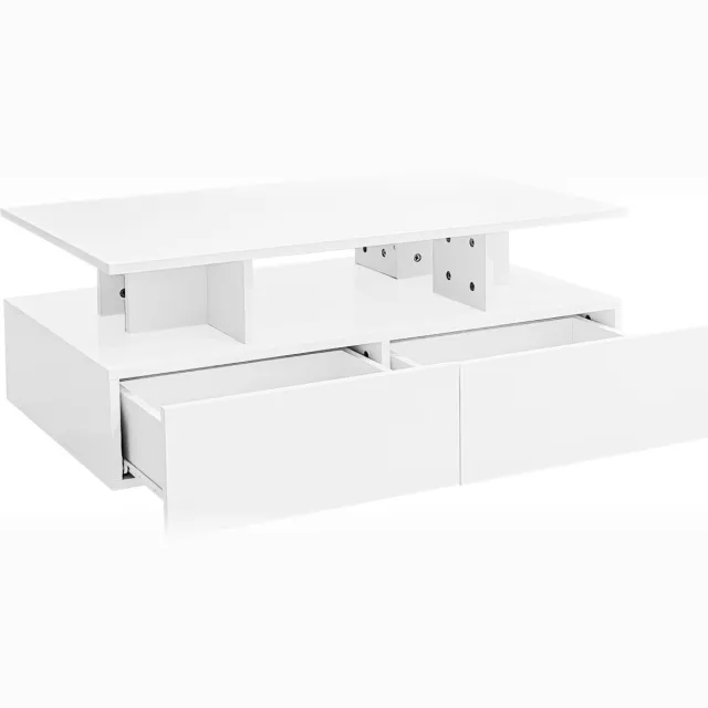 REDOM Hoogglans salontafel 90×55×41 cm met geïntegreerde LED en 2 lades – wit, onderhoudsarm, draagvermogen 30 kg