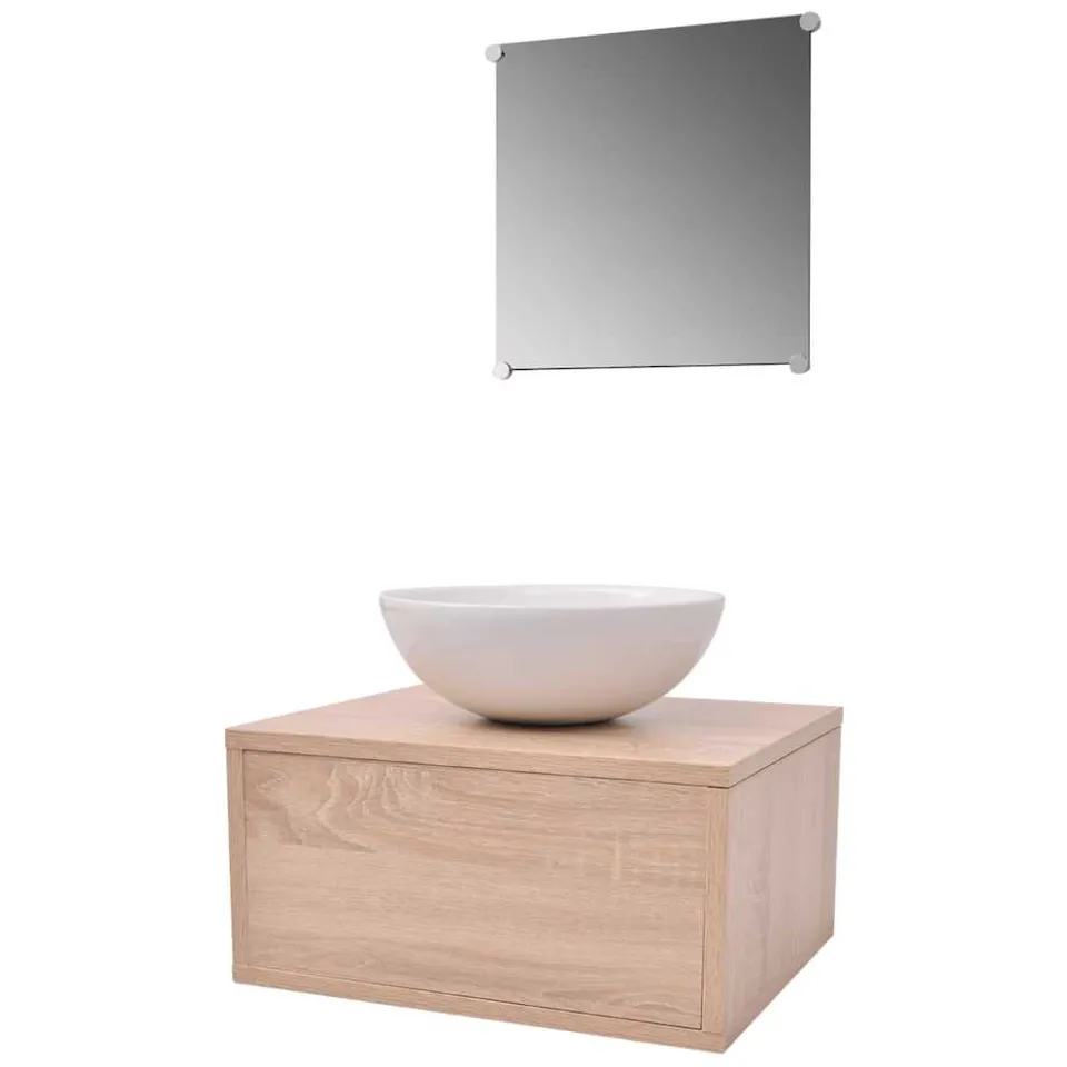 vidaXL 3-delige Badkamermeubelset met wastafel beige