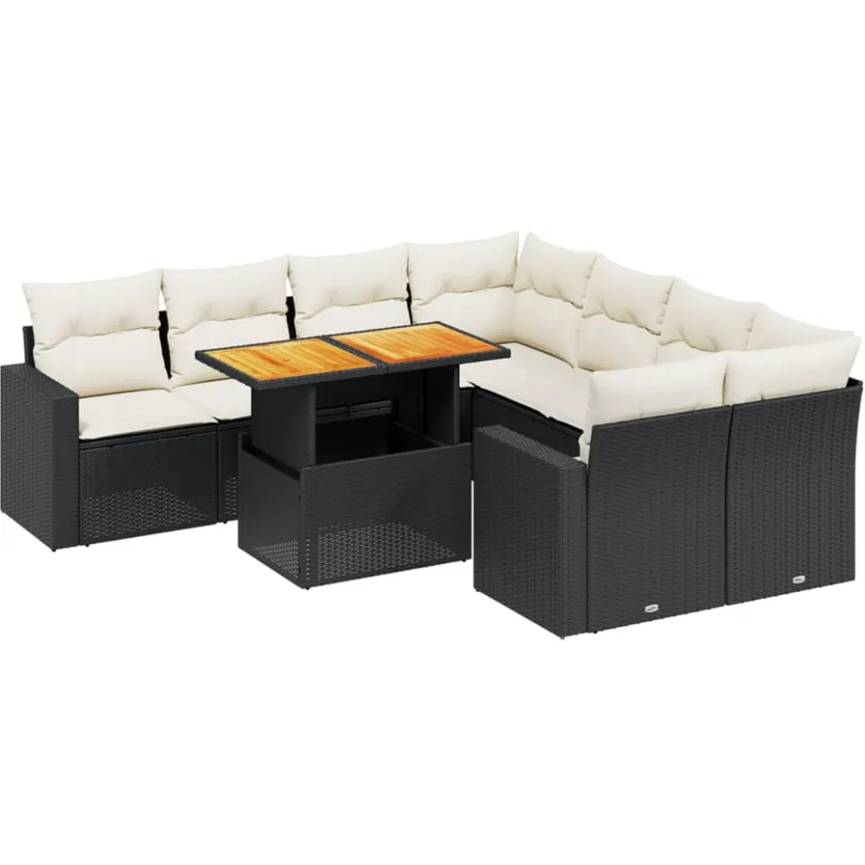 vidaXL 9-delige Loungeset met kussens poly rattan zwart
