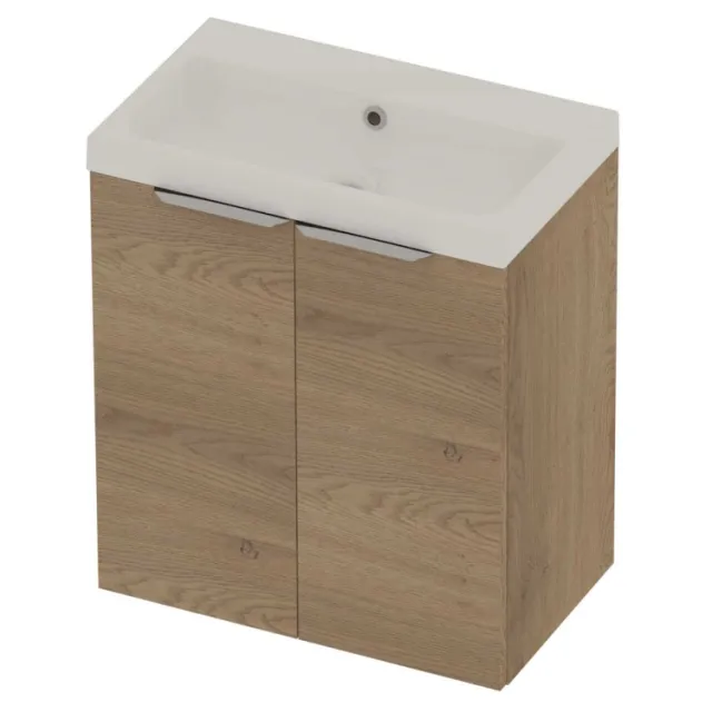 Basic-Line Pretty 36 Badmeubelset Polystone Zonder Kraangat 60x36x70 cm Pure Oak Glans Wit