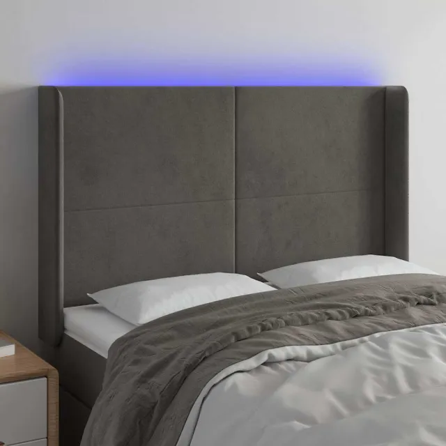 vidaXL Hoofdbord LED 147x16x118/128 cm fluweel donkergrijs grijs
