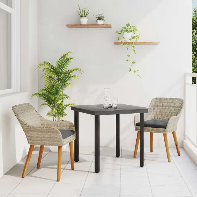 vidaXL Tuin eettafelset 3 st Lichtgrijs poly rattan, foto 2