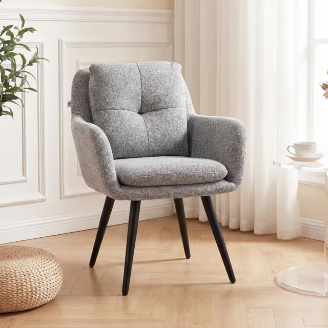 MODENUIT Fauteuil 65 x 72 x 86 cm - Met Armleuningen - Voor Woonkamer - Linnenlook Stof en Metaal - Lichtgrijs