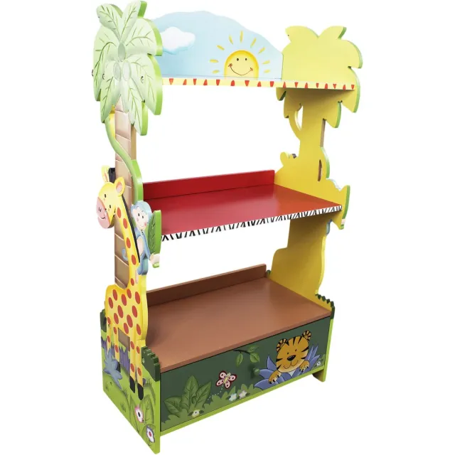 Teamson Kids Grote Houten Boekenkast voor Kinderen - Kinderslaapkamer - Zonnige Safari - 55,6cm Lang Geel