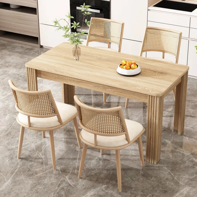STILVORA Eetkamerstoel – Set Van 4 – Met Rattan Rugleuning En Comfortabele PU Zitting – Voor Eetkamer En Woonkamer – Beige