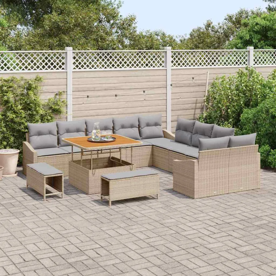 vidaXL Tuinbankenset 13 st Beige poly rattan, foto 3