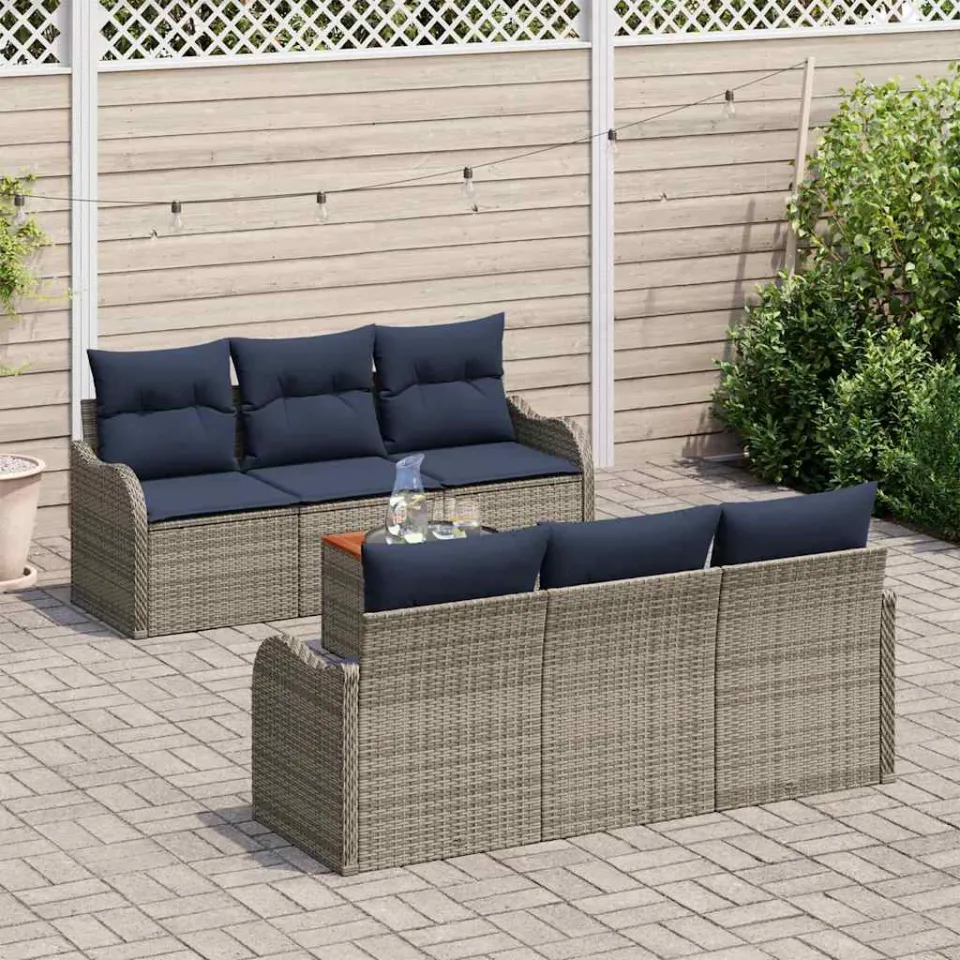 vidaXL Tuinbankenset 7 st Grijs poly rattan, foto 3