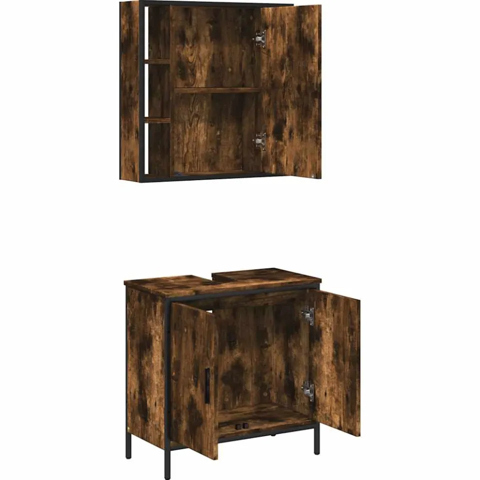 vidaXL 2-delige Badkamermeubelset bewerkt hout gerookt eikenkleurig, foto 3