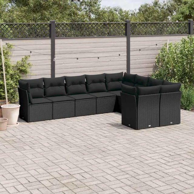 vidaXL 9-delige Loungeset met kussens poly rattan zwart, foto 2
