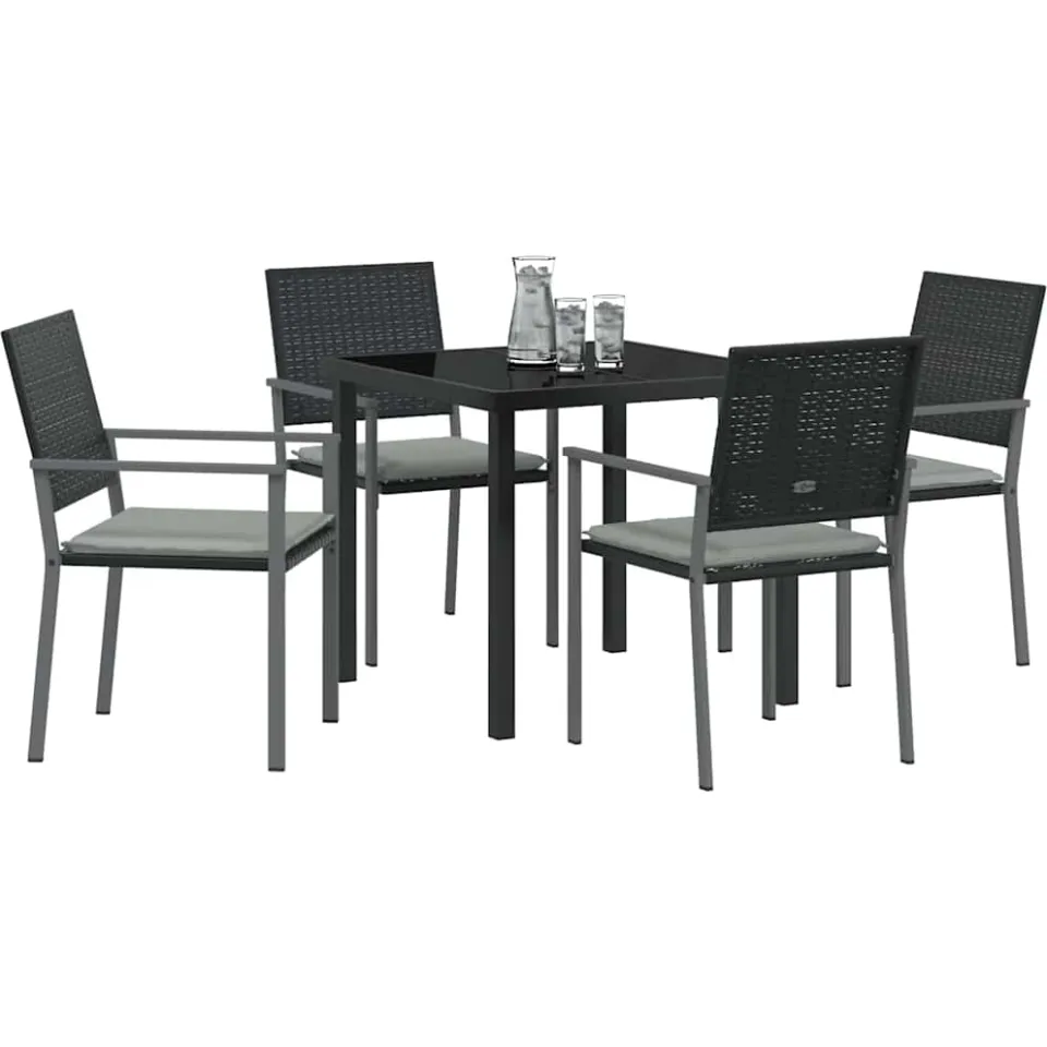 vidaXL Tuin eettafelset 5 st Zwart en Licht Grijs PE Rattan