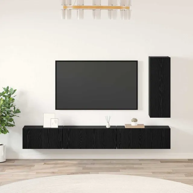 vidaXL Tv-meubelset 4 st 30,5 x 30 x 90 cm Zwart Eiken