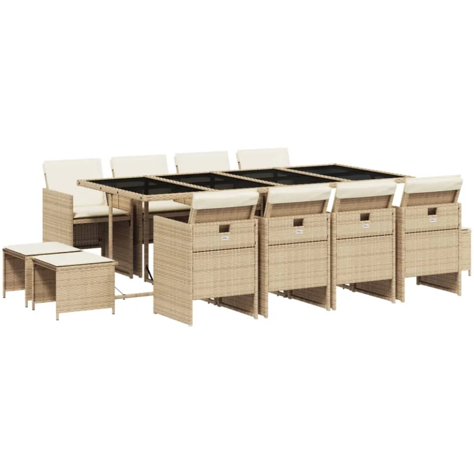 vidaXL 13-delige Tuinset met kussens poly rattan beige