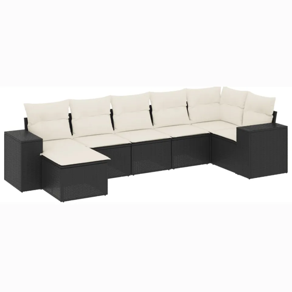 vidaXL 7-delige Loungeset met kussens poly rattan zwart, foto 3