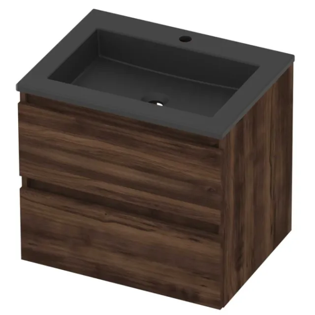 Basic-Line Aura 46 Badmeubelset Acryl 1 Kraangat Greeploos 60x46x54 cm Barista Oak Mat Zwart
