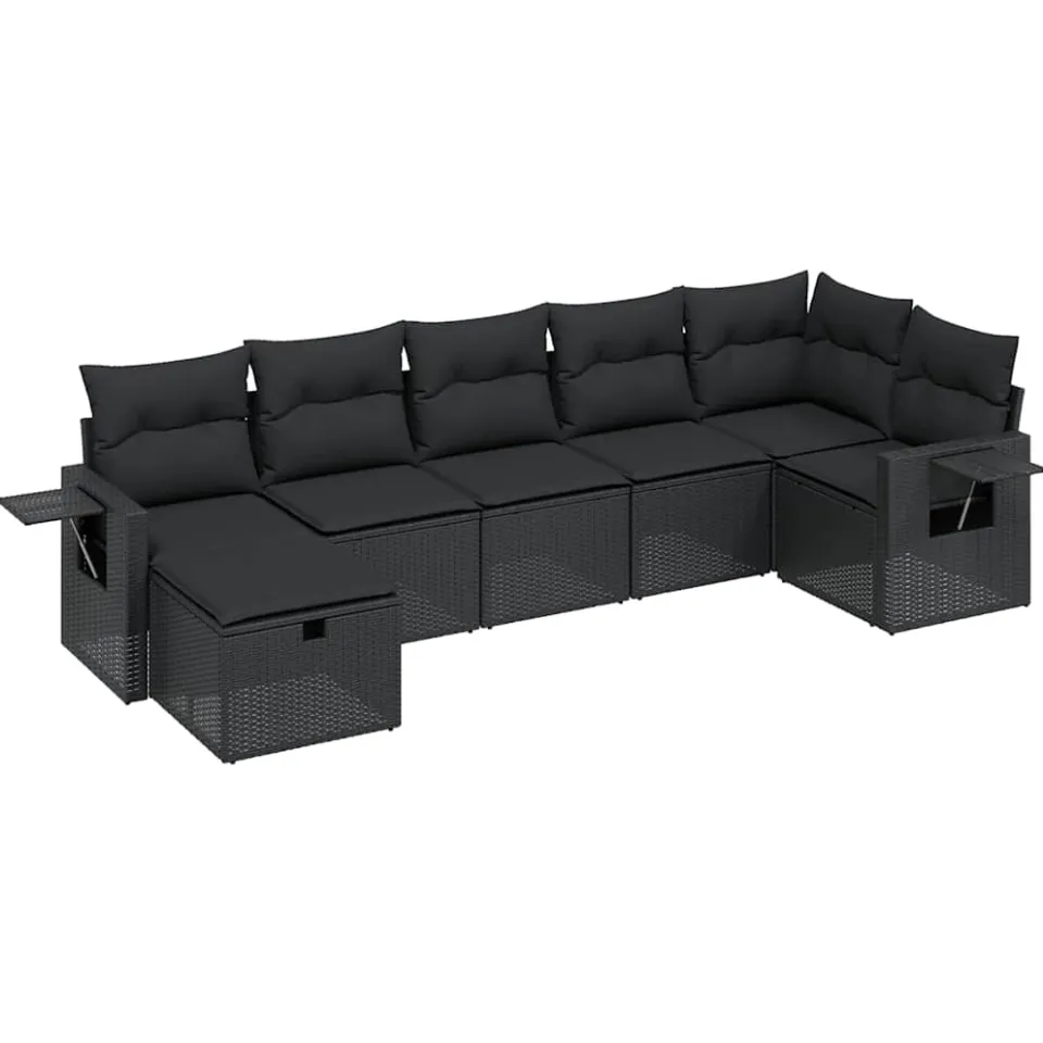 vidaXL 7-delige Loungeset met kussens poly rattan zwart
