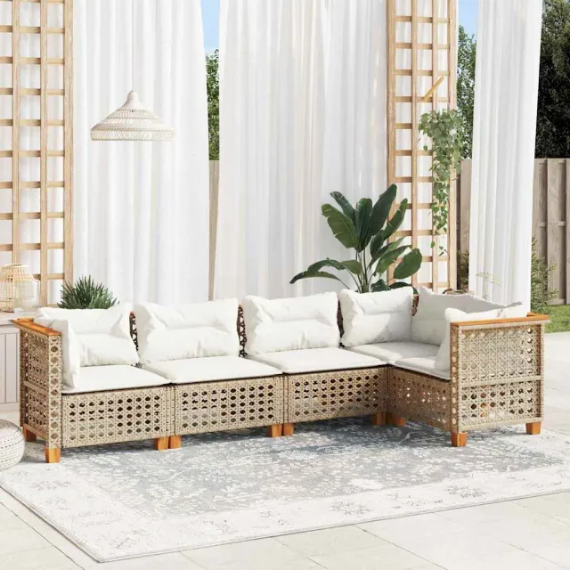 vidaXL 5-delige Loungeset met kussens poly rattan beige, foto 2