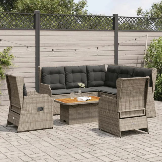 vidaXL 6-delige Loungeset met kussens poly rattan grijs, foto 2