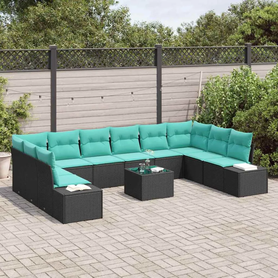 vidaXL Tuin Sofa Set 11 st Zwart poly rattan, foto 2
