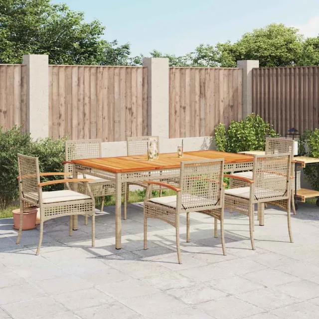 vidaXL 7-delige Tuinset met kussens poly rattan beige